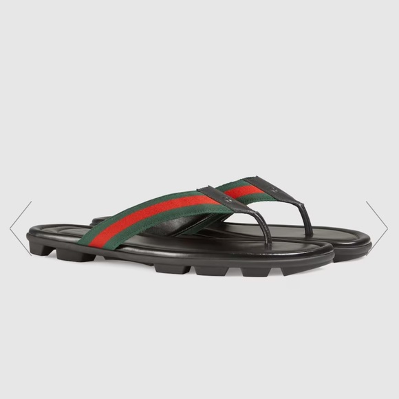 NWOT MENS GUCCI WEB AND LEATHER THONG SANDAL US 9. NO DUST BAG AND NO SHOE BOX. - Picture 2 of 8